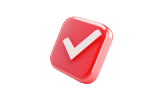 3D rendering of a glossy red checkmark icon. png