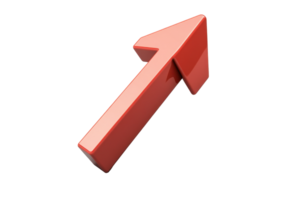 Three-dimensional graphic of a red arrow ascending a red surface. png