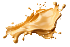 A dynamic caramel liquid splash with abstract design elements. png
