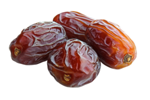Close-up view of three dates, displaying textures and hues. png