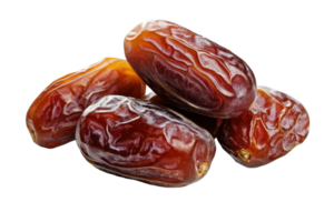 Close-up view of several plump, dried dates. png