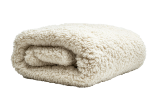 Folded, cream-colored, plush, fleece blanket, displayed, on a white background. png