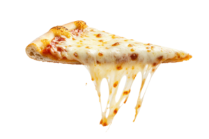 Close-up view of a dripping cheese slice of pizza. png
