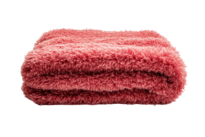 Folded, textured, plush blanket in a rosy hue. png