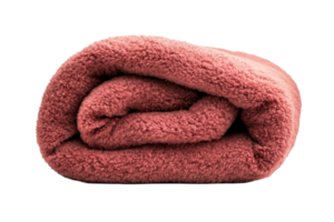 Folded, plush blanket in a rich rosy hue. png