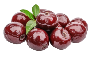 Close-up view of a cluster of deep red, glossy fruits. png