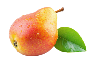 Close-up view of a ripe pear with water droplets. png