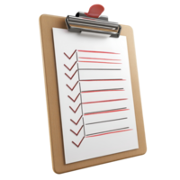A realistic image of a clipboard with a checklist. png