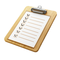 Wooden clipboard with checklist and blank lines. png