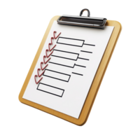Wooden clipboard displaying a checklist with completed tasks. png