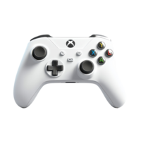 White controller displayed on a red surface. png