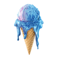 Melting, vibrant ice cream cone with a dual color scoop. png