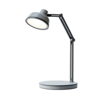 Modern adjustable desk lamp illuminated in a setting. png