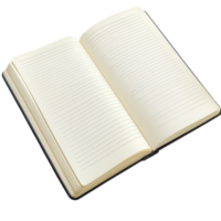 Open lined notebook, displaying blank pages. png