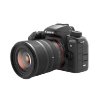 Close-up view of a modern digital camera with a zoom lens. png