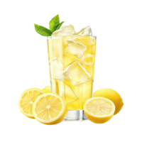 Refreshing lemonade drink with ice and lemon slices. png
