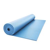 Light-blue exercise mat rolled up on a surface. png