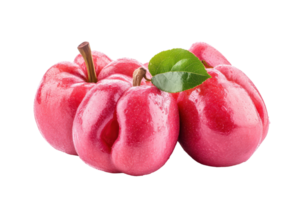 Close up view of three vibrant pink fruits. png