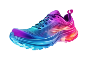 Vibrant, futuristic running shoe design with dynamic color transitions. png