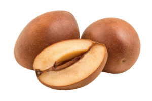Three exotic fruits, one sliced, displayed against a neutral background. png
