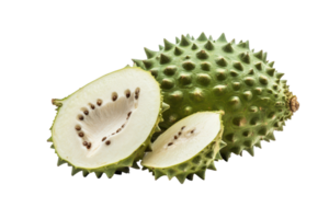 Fresh, spiky fruit with creamy interior, sliced presentation. png