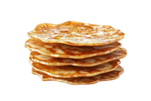 Stack of golden brown, crispy pancakes, close up view. png