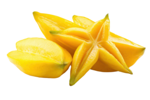 Close-up view of multiple star fruit segments. png