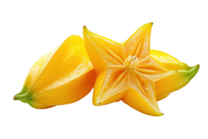 Close-up view of two halves of a star fruit. png