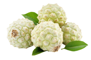 Close-up view of multiple exotic fruits with leaves. png