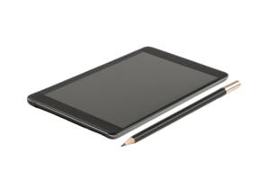 Close-up view of a tablet computer and a stylus. png