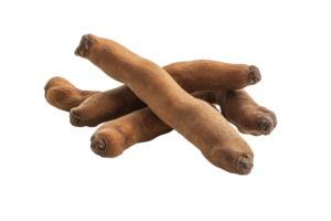Close-up view of three dried, root-like objects. png