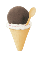 Chocolate ice cream cone with wooden spoon png