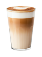 Rich latte beverage with creamy foam and heart art png