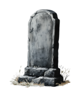 Ancient weathered gravestone with grass and stone base png
