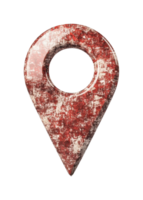Rustic red map marker icon with weathered texture design png