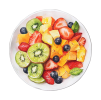 Colorful fruit salad with strawberries kiwi blueberries and mango png