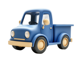 Blue toy pickup truck with rounded features and classic design png