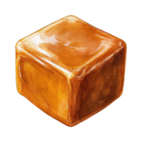 Realistic shiny caramel cube with glossy texture close-up png
