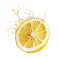 Splashing lemon with water droplets in motion png