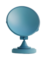 Blue tabletop mirror with round frame and adjustable stand for vanity use png