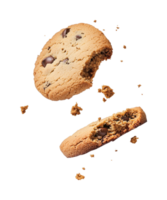 Crunchy chocolate chip cookies with crumbs falling png