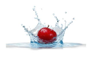 Red apple splashing into water with dramatic splash effect png