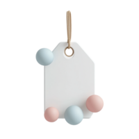 Minimalist white tag with pastel spheres and rope loop png
