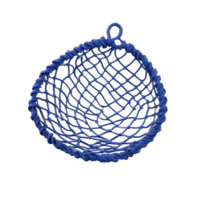 Blue woven basket with rope design and knot loop png