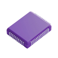 Purple electronic microchip with multiple pins for technology and computing png