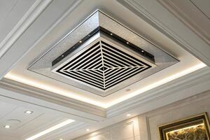 Modern ceiling design with geometric pattern and recessed lighting creating a stylish interior element photo