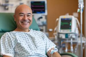 Smiling Patient in Hospital Setting Receiving Medical Care photo