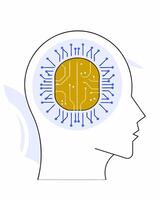 A brain with a circuit board inside it vector
