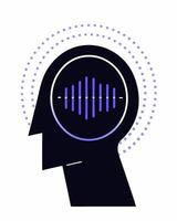 An illustration of a person's head with sound waves coming out of it vector