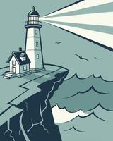 A lighthouse on the edge of a cliff with a house on top vector